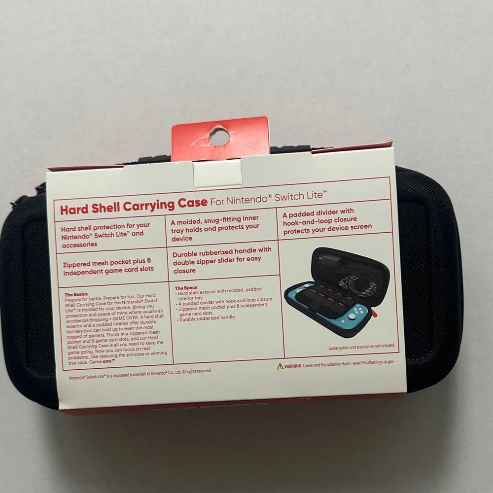 Onn Black and Red Hard Shell Carrying Case for Nintendo Switch Lite
